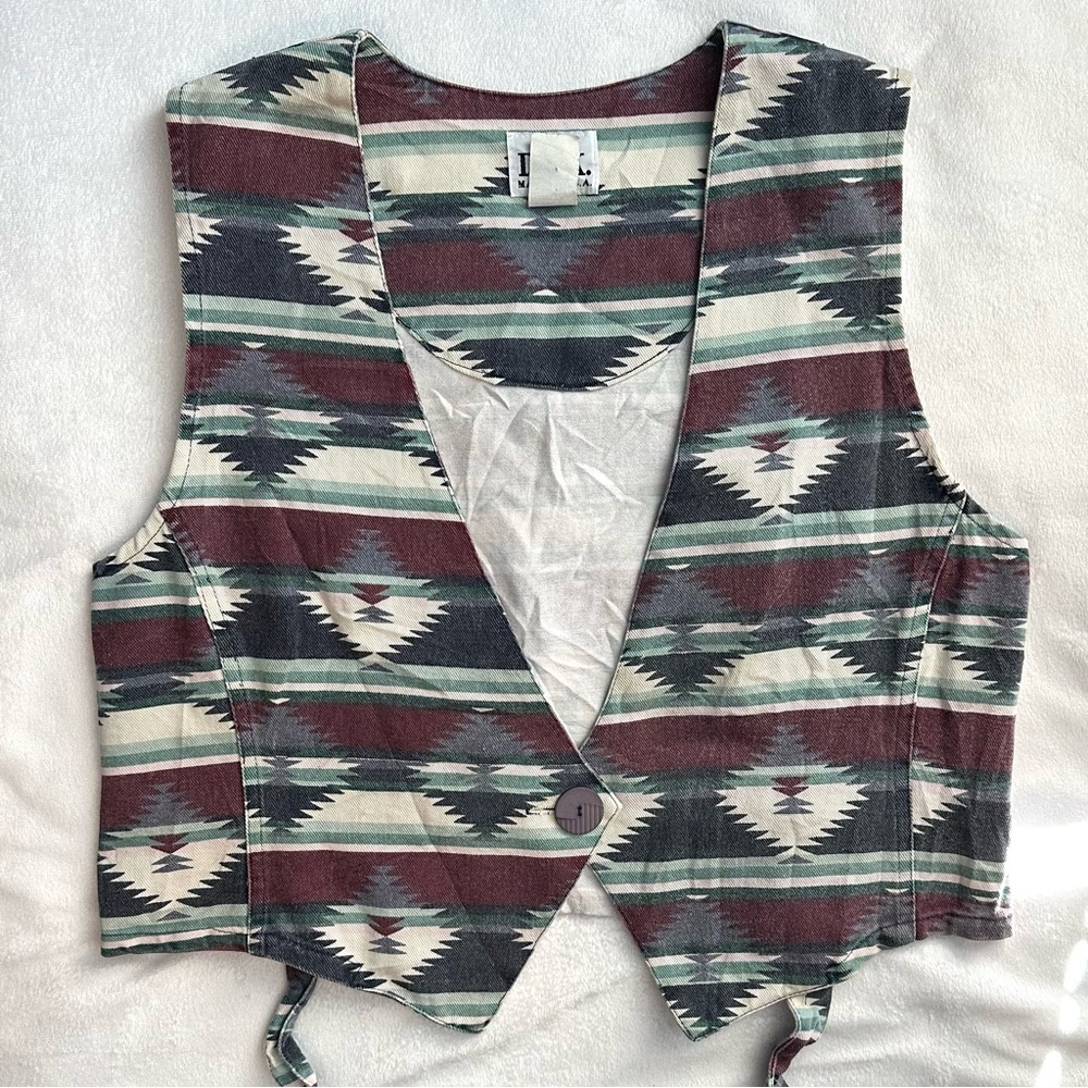 Vintage D.A.K. Frontier Western Style Aztec Geometric Tapestry Vest S Womens USA